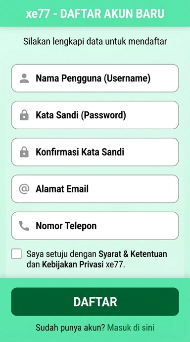 Tampilan halaman daftar xe77